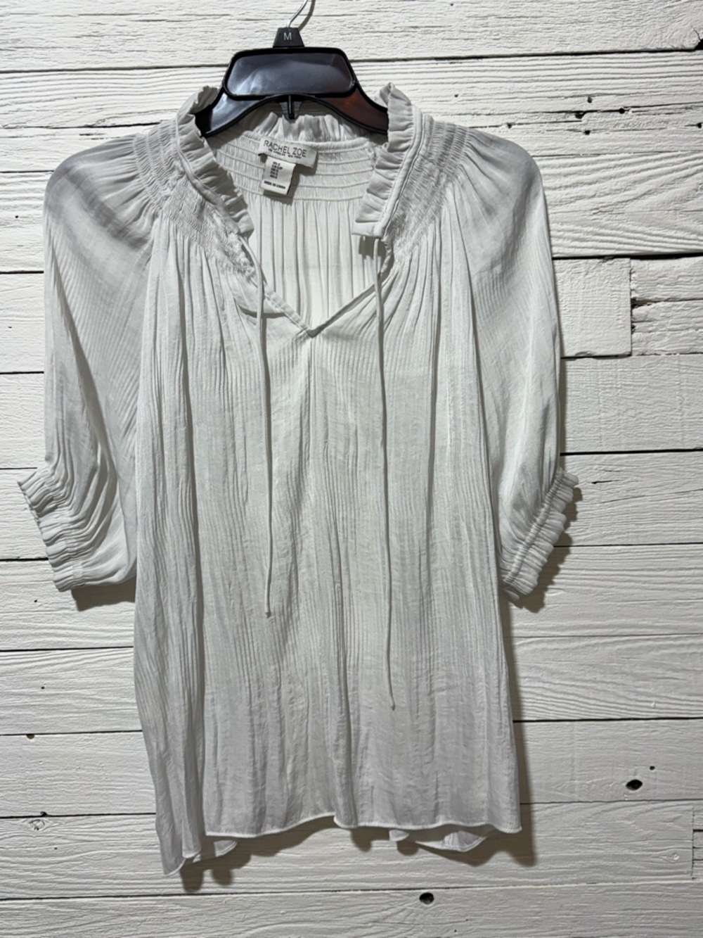 Rachel Zoe White Smocked Ruffle Tunic Top - Picture 1 of 3